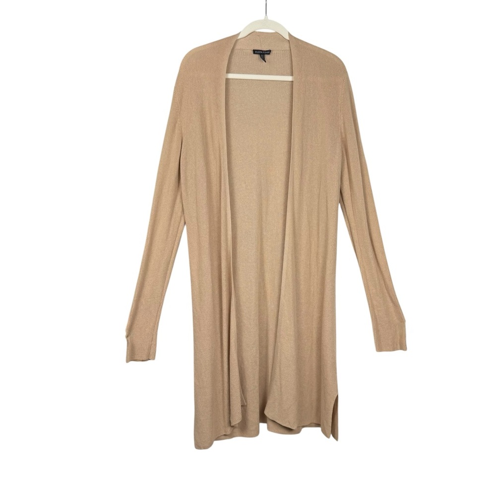 Eileen Fisher Beige Longline Open Front Lightweight Knit Cardigan M